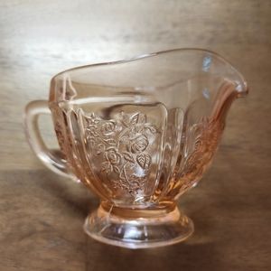 Vintage Federal Glass Co. Sharon Pink Cabbage Rose Footed Creamer